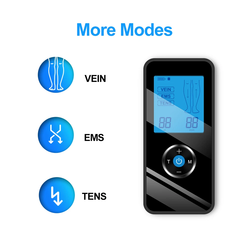 The new product TENS EMS VEIN 3-in-1 physical therapy device treats spasm, reduces edema, and relieves varicose vein pain
