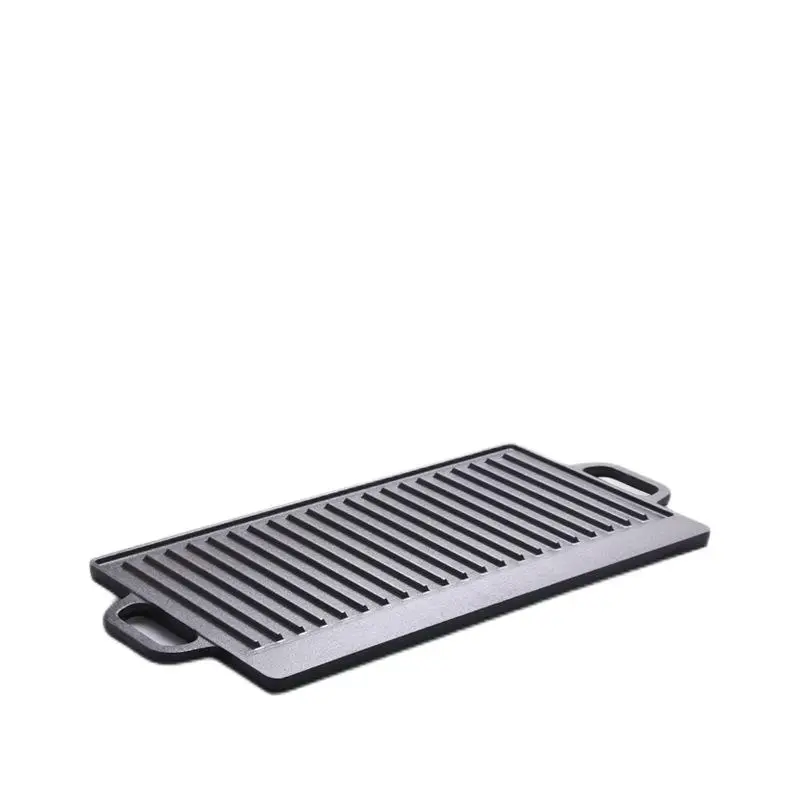 Pre Seasoned Reversible Kitchenware Grill Plate Black Cast Iron Griddle Pan Rectangle BBQ Grill Plate Steak Meat Double Side