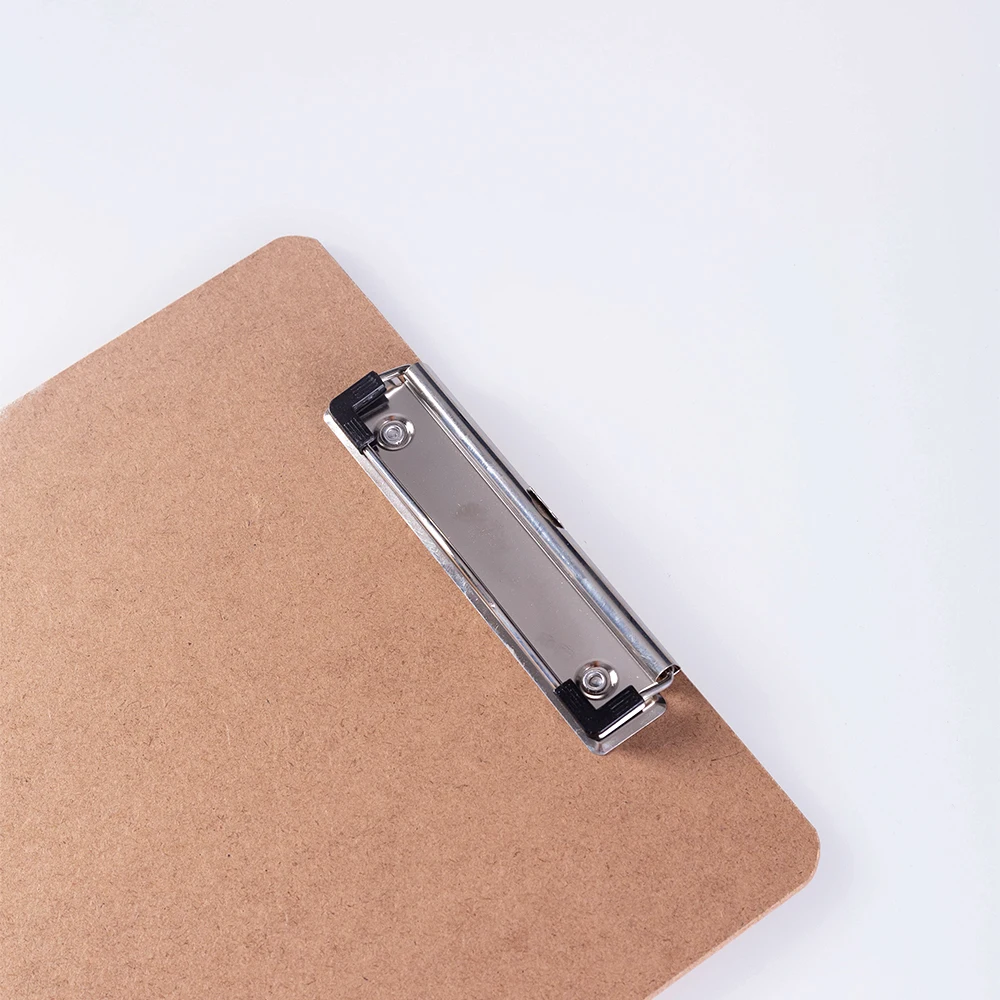 Custom Low Profile 120mm Clip wooden letter A4 size MDF clipboard with hook