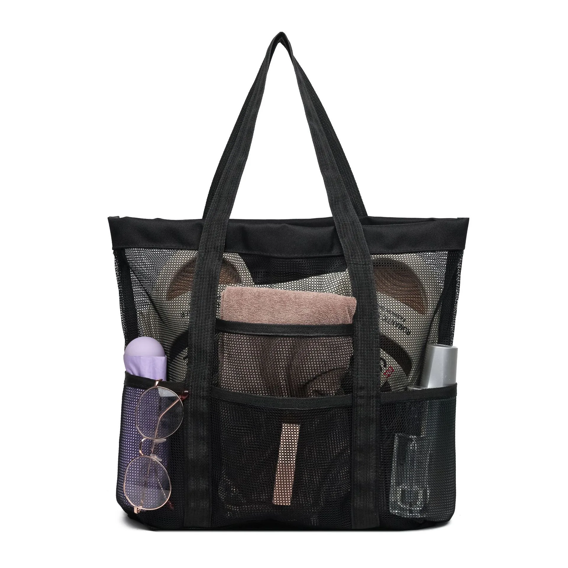 Hollowed out net beach One shoulder Portable travel toiletry Fitness swimming storage bag