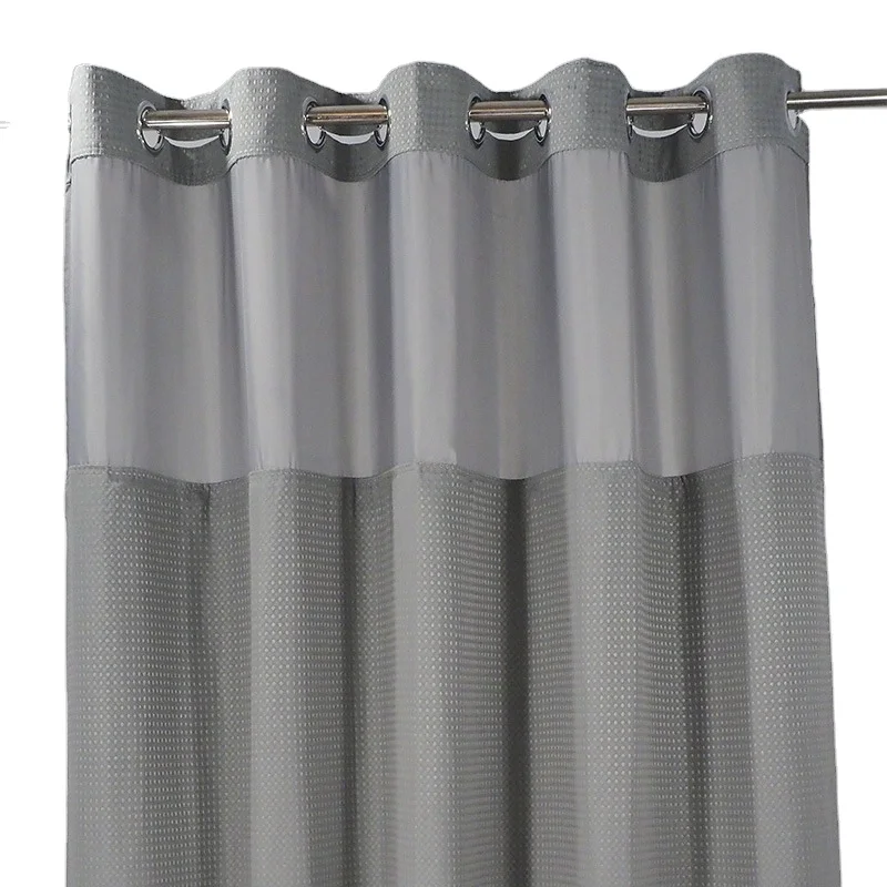 Double bathroom shower curtain with buckle lining luxurious hotel style shower curtain with window waffle woven household use