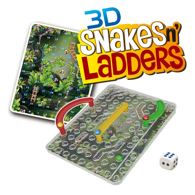 Cartoon leisure interactive desktop puzzle toy 3d snakes and ladders board game for 3+ kids