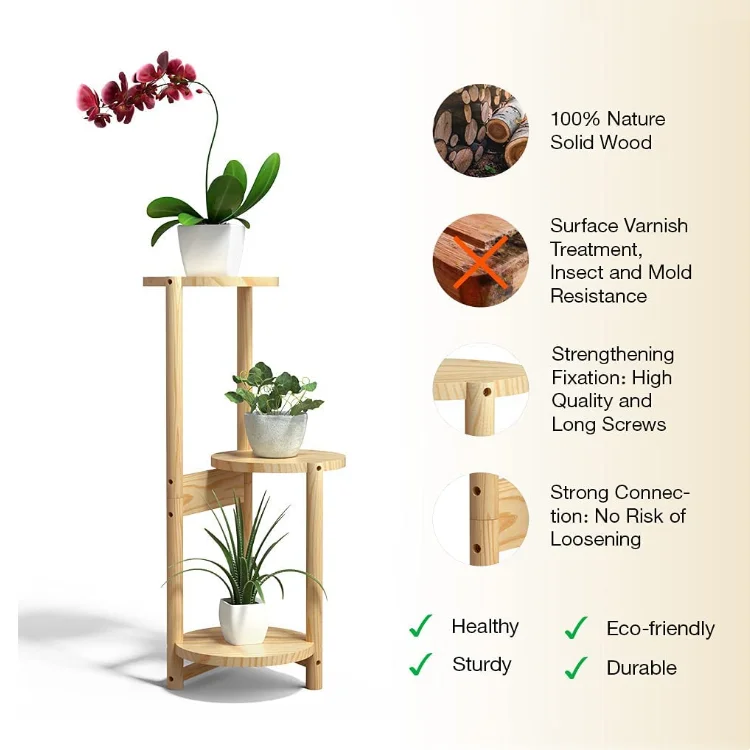 Wood plant stand Indoor outdoor 3 layers bamboo flower stands tall corner plant stand holder
