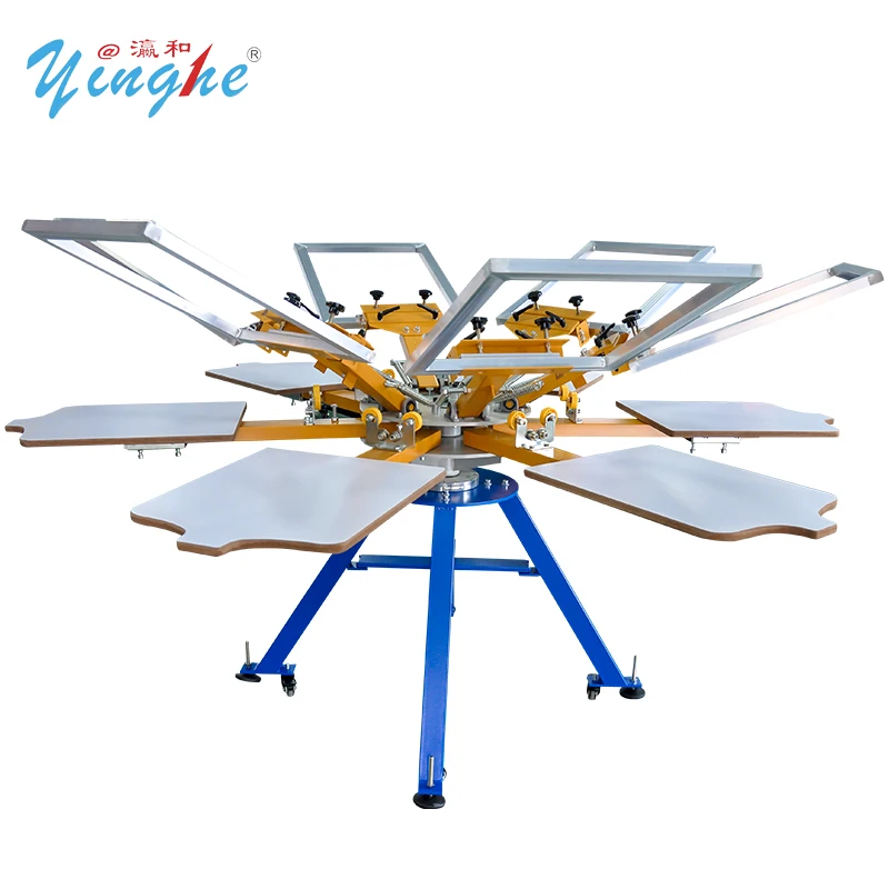 Yinghe Hot sell 6 colors and 6 stations Automatic t-shirt screen printing machine automatic carousel printing flash dryer