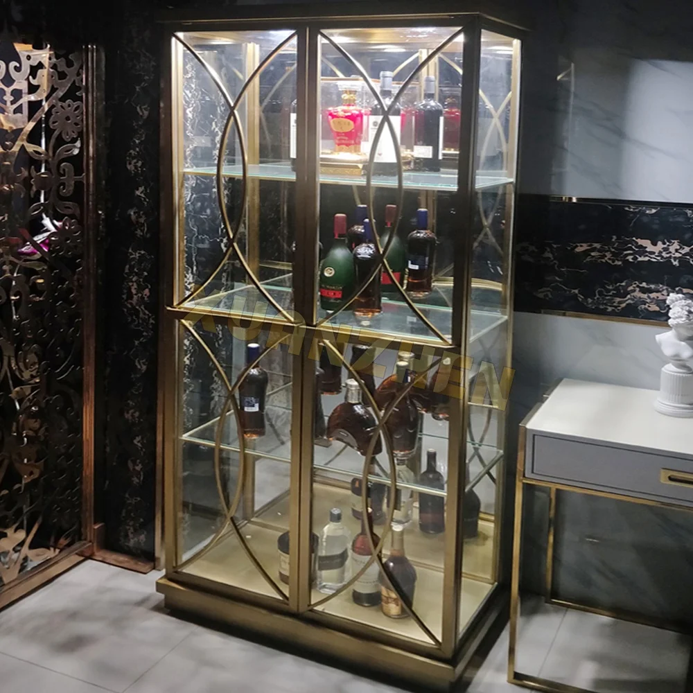 Living room furniture new design luxury modern corner wine cooler wine cabinet stainless steel glass wine racks for sale