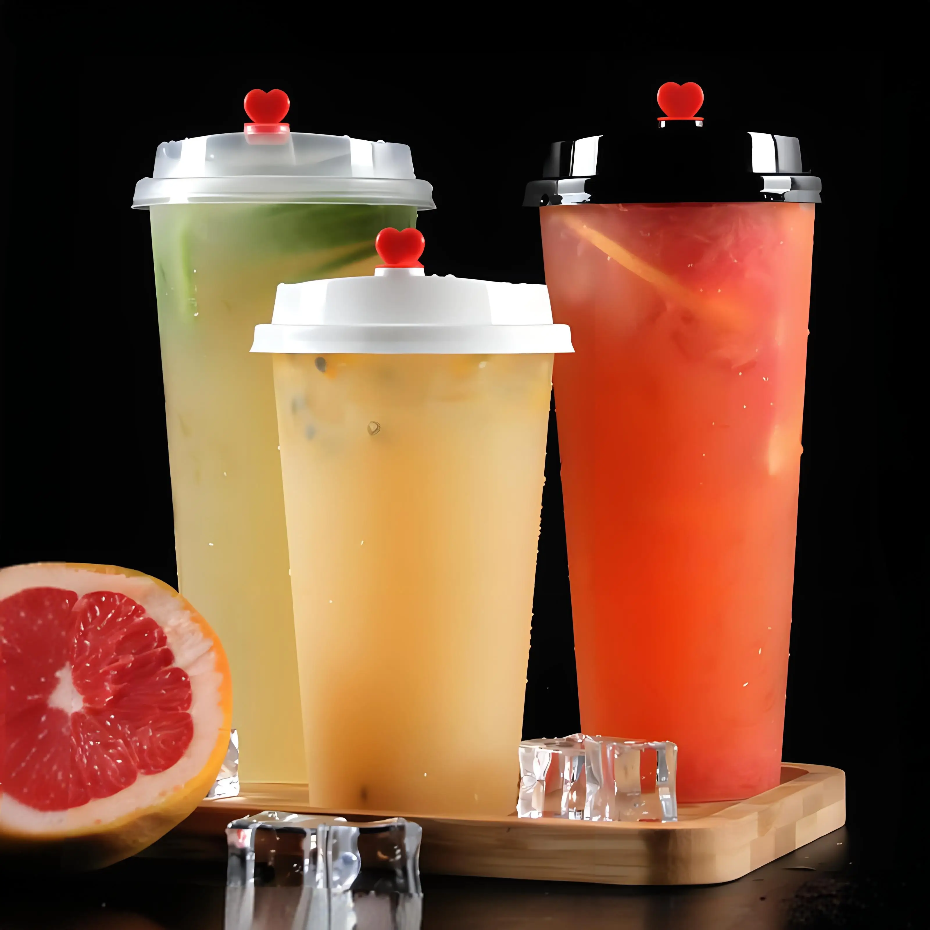 Sweet Shop Disposable Plastic 500ml Beverage Cup Milk Tea Juices Smoothies with Lid