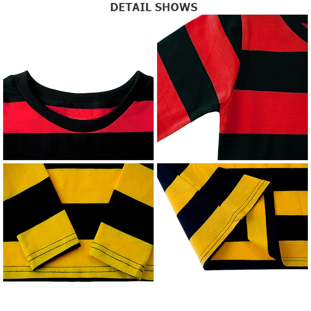 Custom Halloween Christmas Striped Tee Boys Long Sleeve T-Shirt 100% Cotton Colorful Kids Striped T-Shirts