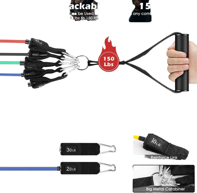 T317 11PC Home Fitness Loop Exercise natural rubber Resistance Bands Set Elastic Pull Ropes for Indoor Strength Training