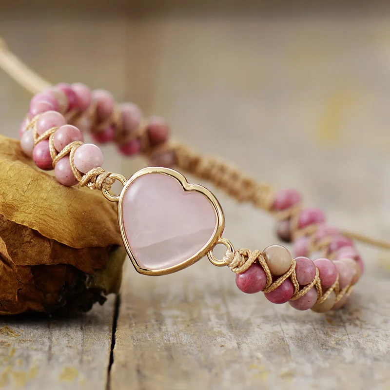 Classic Heart Shape Charm Bracelets Pink String Braided Macrame Bracelets Teengirls Wrap Bracelet Female Women Jewelry