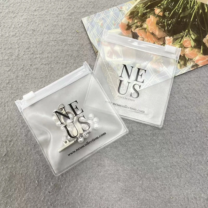 Custom Logo Fashion Earring Rings Plastic Zipper Bag Packaging Frosted PVC Jewelry Cosmetics Zip Lock Bag Pouch