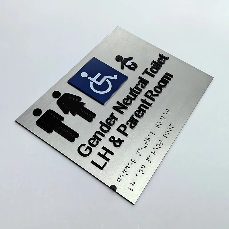 EZD Custom ada restroom sign stainless steel toilet sign with braille