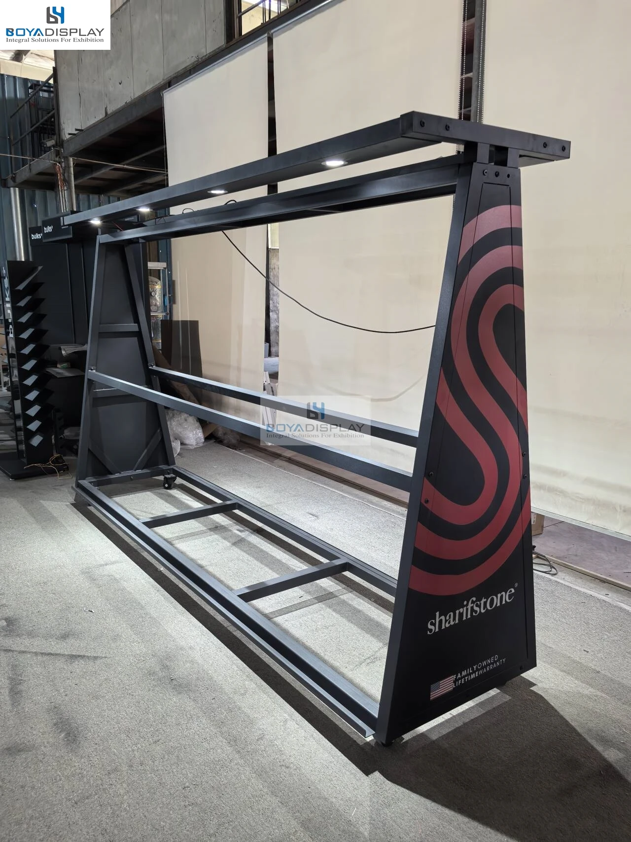 Customize High Quality Double Side Metal Stone Granite Marble Stone Big Slab Display Stand Rack With Light