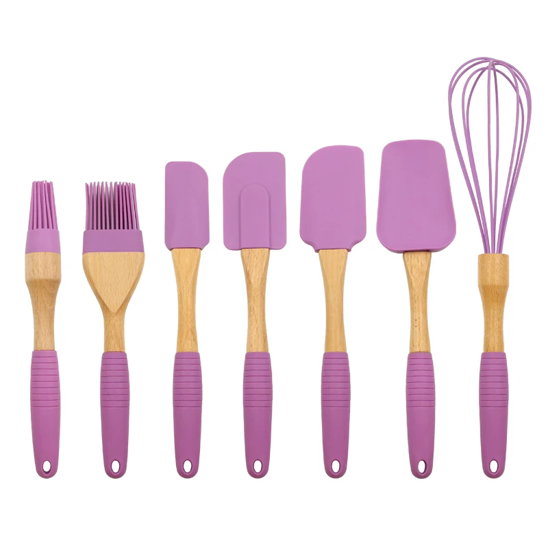 Оптовая продажа, набор силиконовых кухонных принадлежностей для выпечки из 7 предметов, нетоксичный лопатка, рекламная цветная посуда