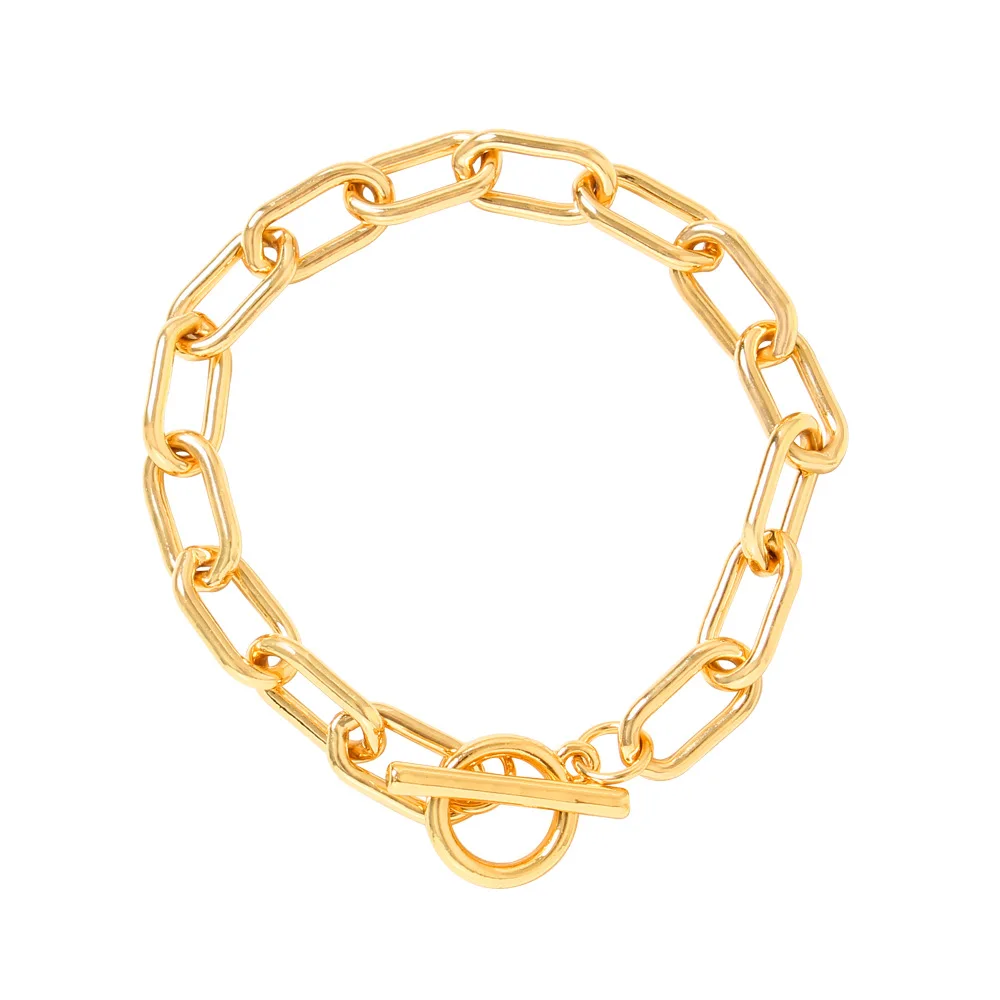 Customized Waterproof 18K Gold Plated Cooper Jewelry Cuban Chain Dainty 7.7inch Link Chain Bracelet for women