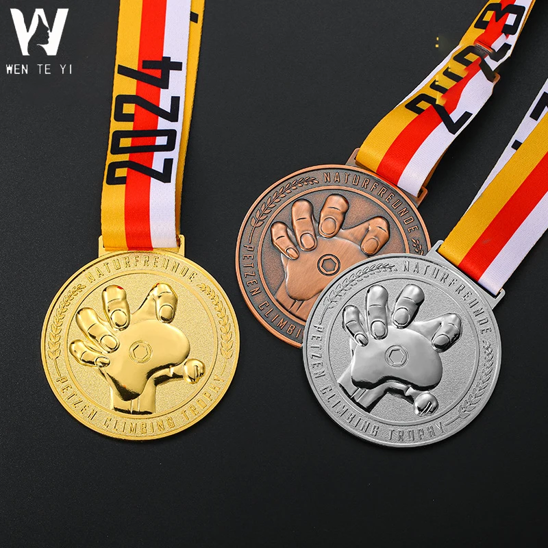 Factory Cheap Price ODM Bespoke Sublimation Blank Glowing Metal Judo gold medal Souvenir  Sports Miraculous Medal With Ribbon