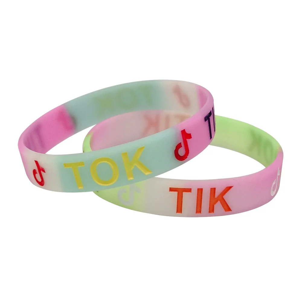 Mix color debossed filled rubber bracelets segmented silicone wristbands