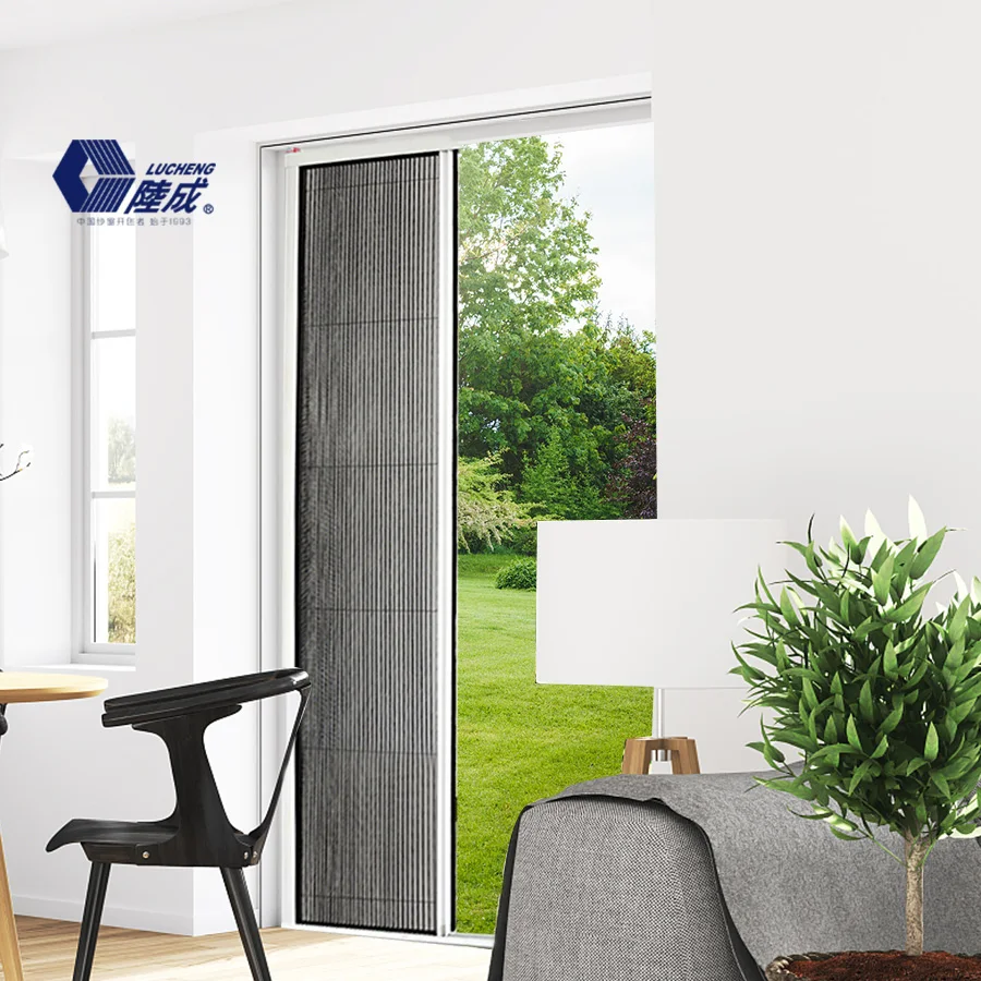 Aluminum frame DIY pleated mesh folding screen doors with full sizes 5ft 6ft 7ft 8ft