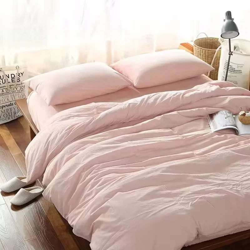 Modern Zipper Style Bedding Set Solid Color Fitted Bed Sheet With Pillowcase Polyester 4 Pieces Queen Size Duvet Cover Set