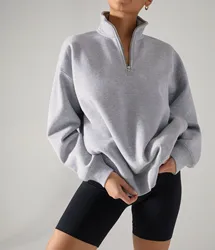 Customized Cotton Hot Sale Fleece half zip pullover 1/4 Zip Sweatshirt Blank Oversized Long Sleeve Sweatshirt Women Hoodie