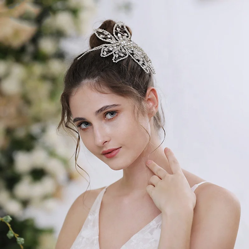 Delicate Wedding Headpieces Tiara Rhinestones Big Flower Bridal Hair Clip Accessories Barrette For Women