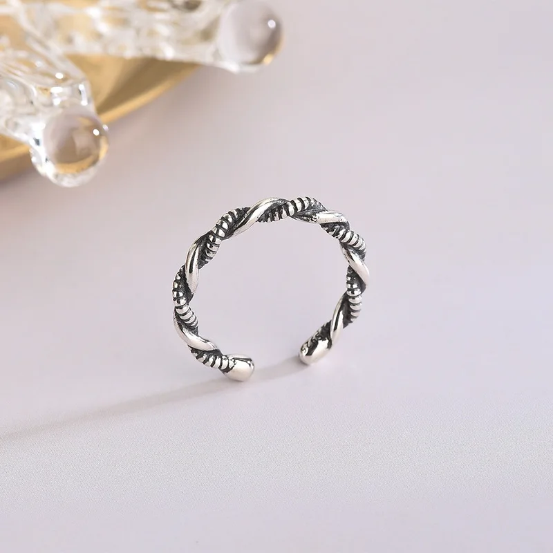 Handmade Opening Twist Woven Adjustable Ring Style Thai Silver Vintage for Women Men Silver 925 Jewelry Factory 2pcs 3-15days