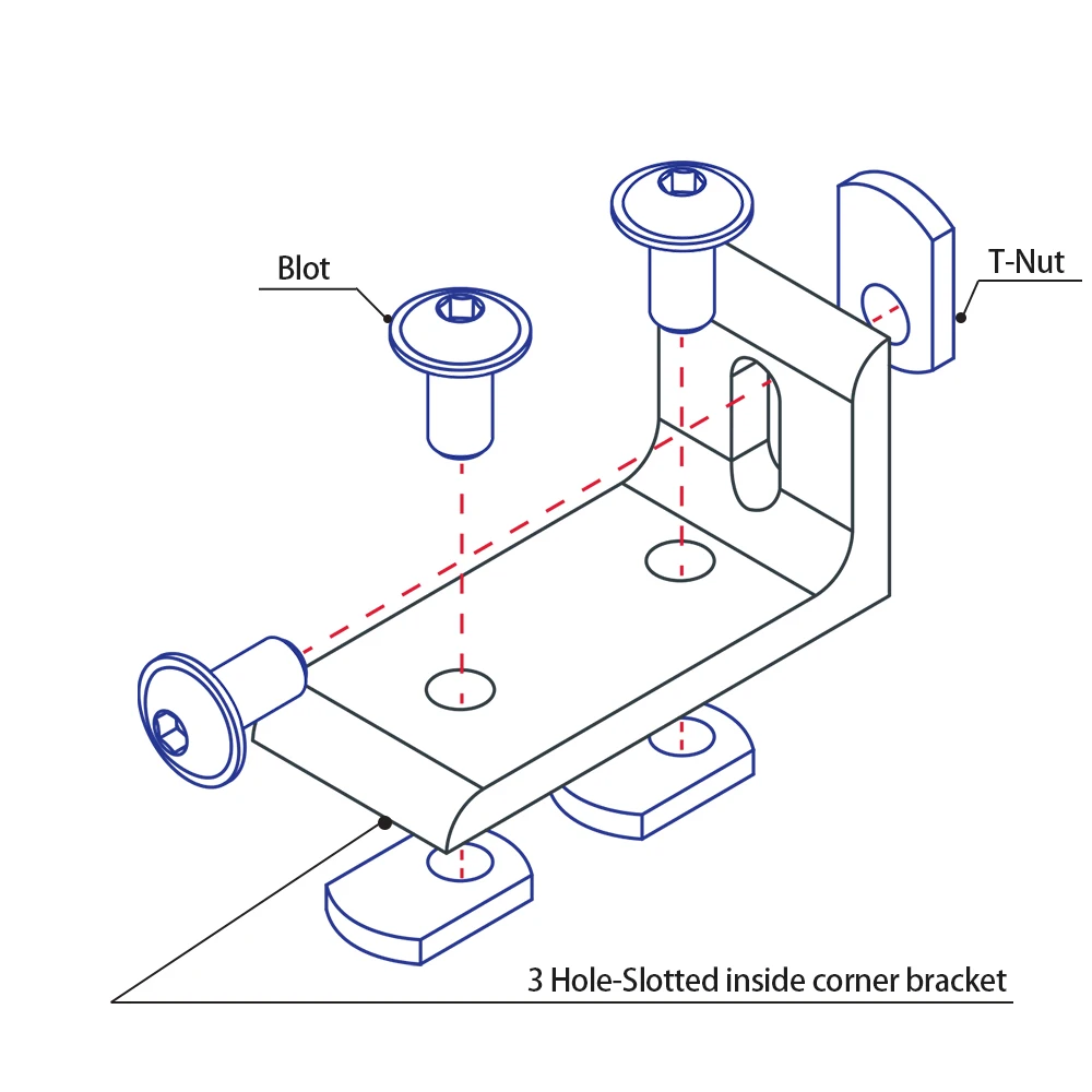 China manufacturer 3 hole slotted inside L shape Aluminum corner bracket for 25mm T-Slot aluminium profile connection 25 30 40