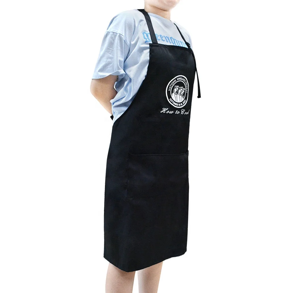 Promotional Kitchen Aprons 100% polyester Custom Waterproof Bib Cooking Apron With Embroidery or Print Logo for Coffee shop