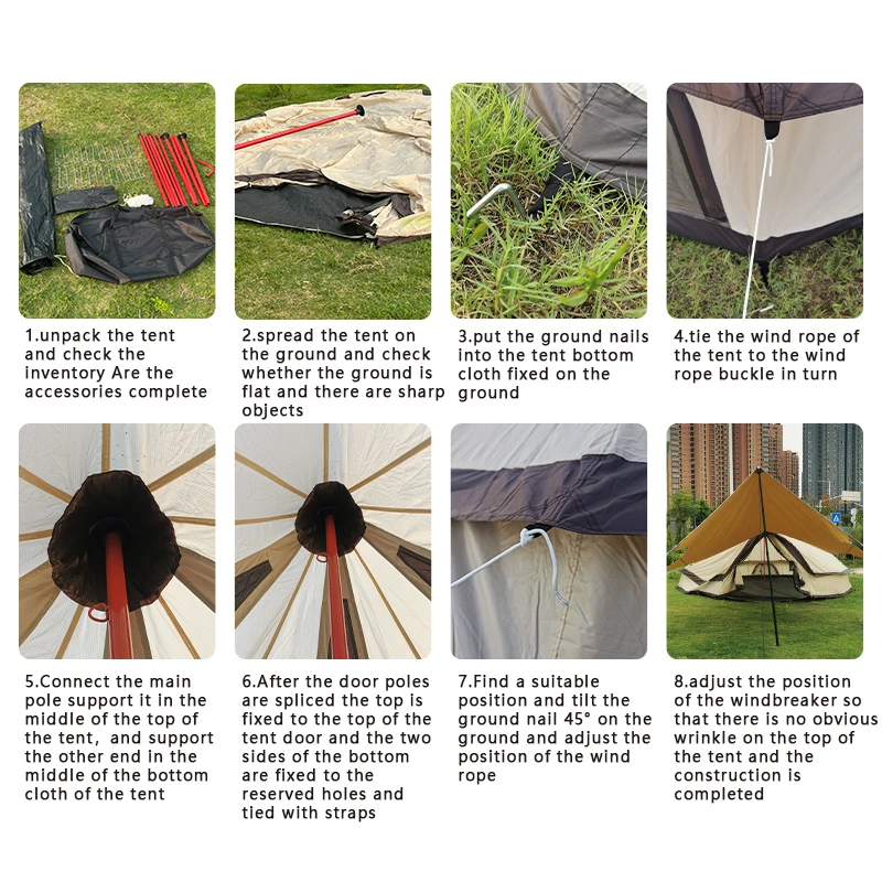 wholesale 3M 4M 5M 6M 420D Oxford 3000mm windproof four seasons camping & hiking luxury indian pyramid bell yurt glamping tent