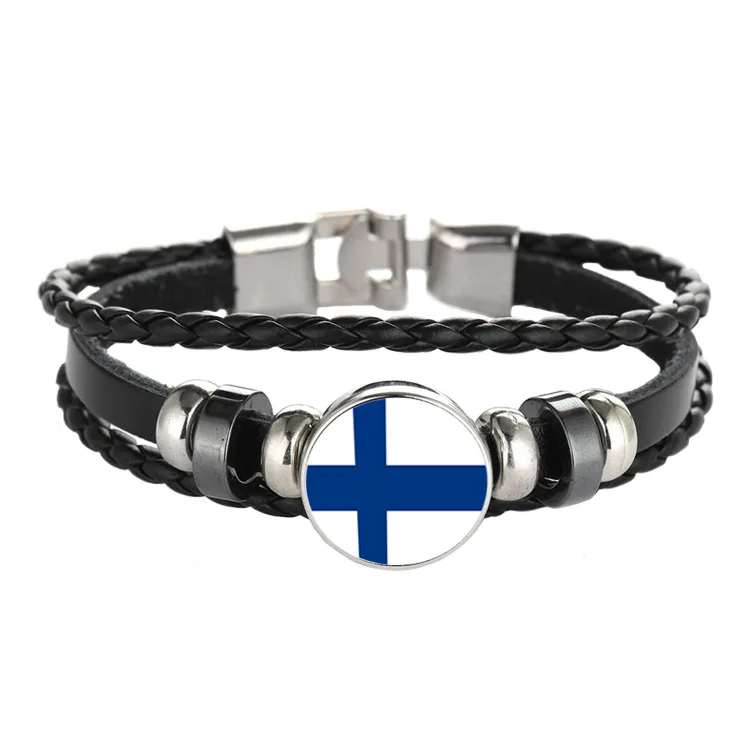 vintage genuine leather with different customizable  country flag bracelet factory direct wholesale world cup gift