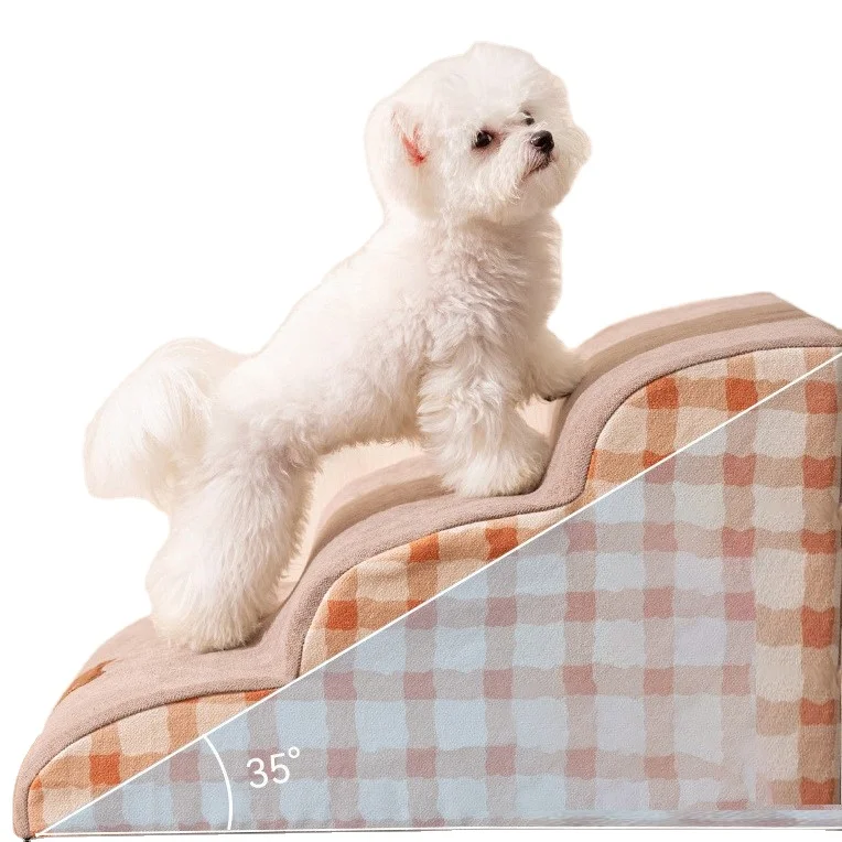 High Density Foam Pet 3 Stairs Vacuum Non-Slip Dog Ramps with Removable Cover Puppy Pet Climbing Ladders  Dog Stairs
