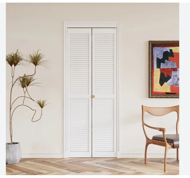 French style Double Bifold louver paneled MDF HDF Wood Door Folding louvred wooden Indoor Composite Baking paint door