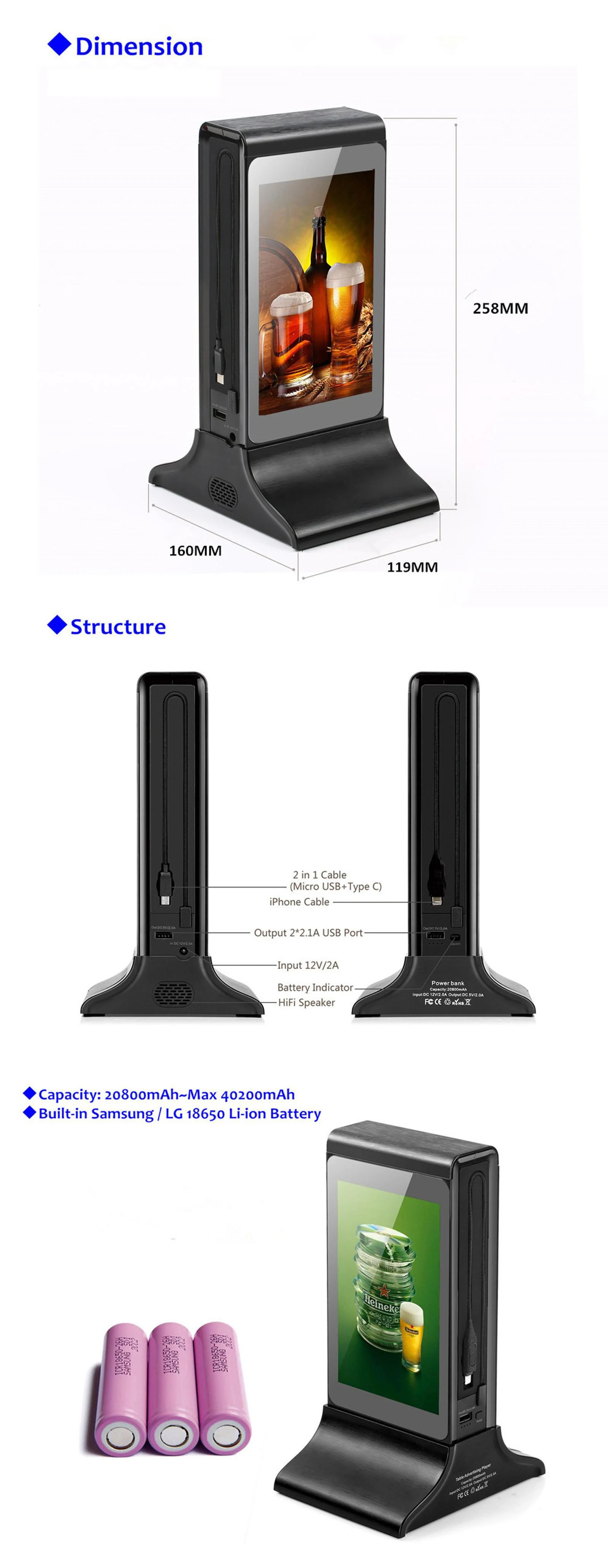 Best Selling Customization 7 Inch Newest Android Table Desktop Touch Panel Advertising Player