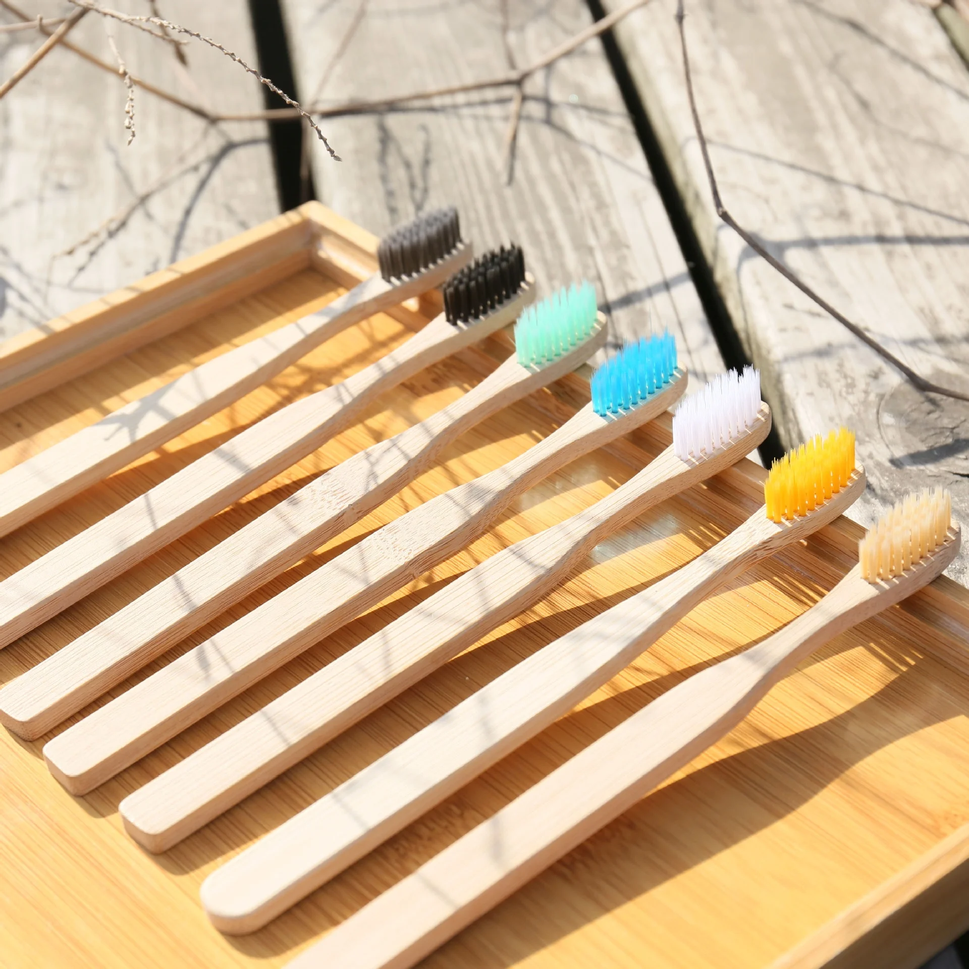 Wholesale 100% Natural Biodegradable Organic custom rainbow bamboo toothbrush kids with free sample