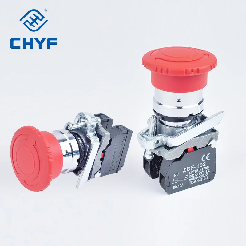 Rotary Selector Mushroom Head Self-Resetting Latching Momentary Illuminated Start Metal Emergency Stop Push Button Switch