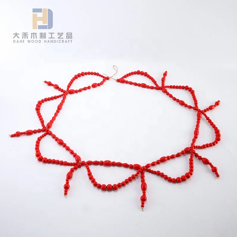 6 Feet 190cm Christmas Red Wood Bead Looped Garlands Rustic Vintage Beaded Garland Farmhouse Home Decor Tree Ornaments