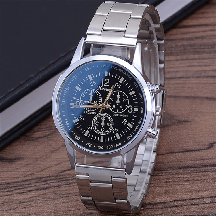 Прямые продажи с фабрики, черные и синие стеклянные часы с ремешком из нержавеющей стали, модный трендовый взрывобезопасный подарок, мужские часы, оптовая продажа