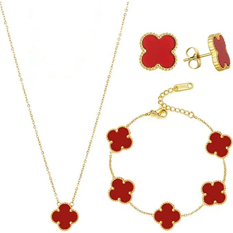 Clover Shape Gold Jewelry Set Bell Jewelry Set Designer No Tarnish Jewellery  No Fade Stainless Steel Jewelry Set
