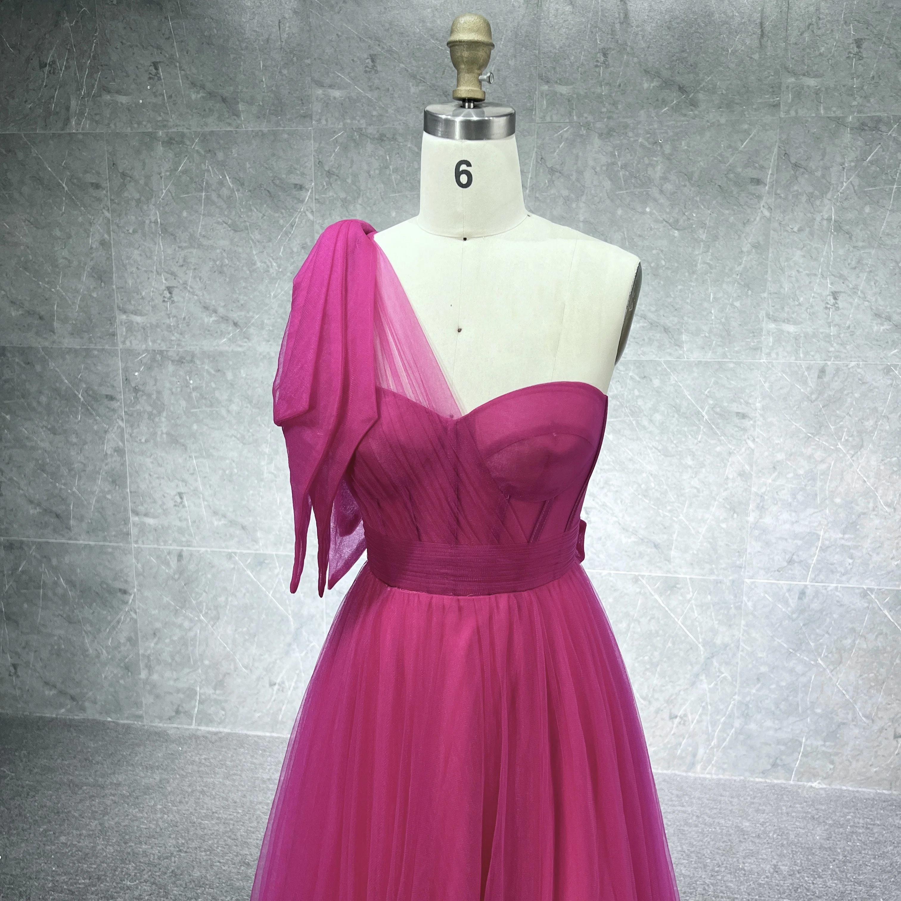 Fashion One Shoulder A-Line Evening Dress With bow women elegant custom evening dress for party prom