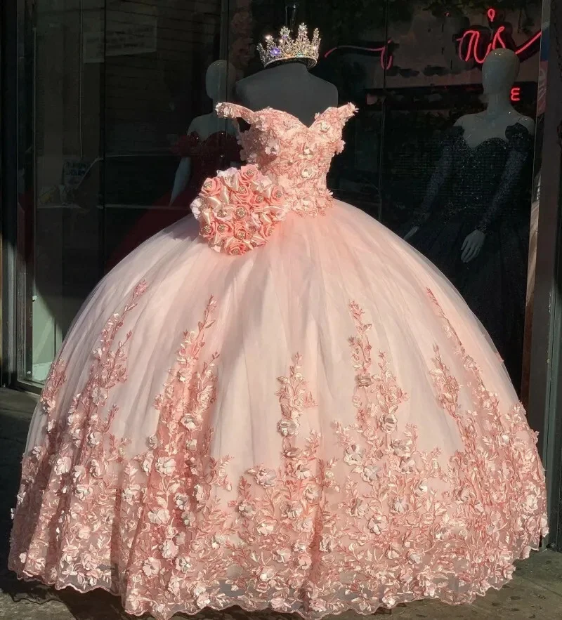 Милое свадебное платье MQ188 розовое бальное Quinceanera с аппликацией 3D цветы от $ houlder милое 15 16 лет