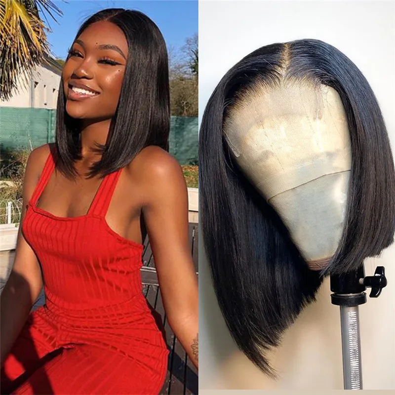 Natural black short bob wig for black women virgin remy straight short bob wigs human hair lace front