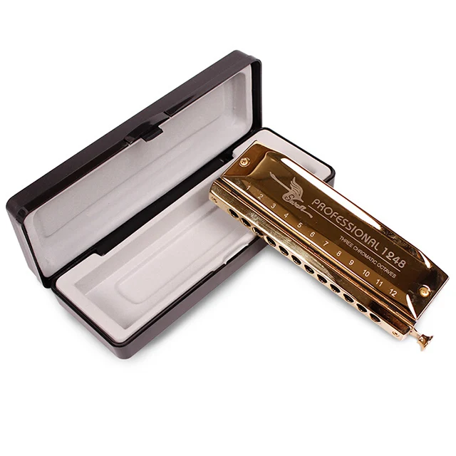 SW1248-4 12 Hole 48 Tone Thick Blow Mouth Practice Playing Chromatic Harmonica Gold