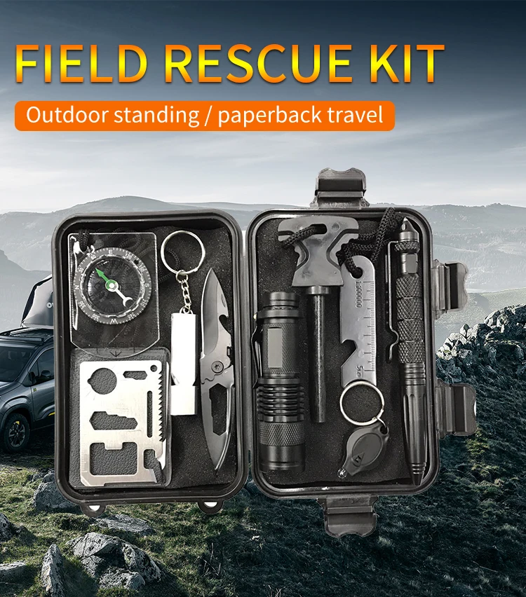 Survival Gear, 9 in 1 Emergency first aid Survival Kit, Professional Tactical Tool with Bracelets Backpack.