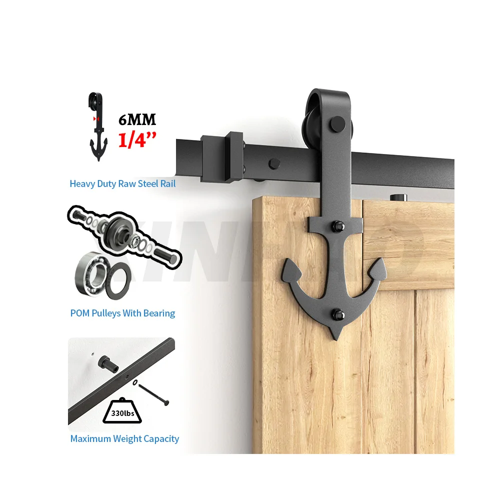 carbon steel Sturdy Black Sliding Barn Door Hardware Kit sliding barn door guide rail for wood door