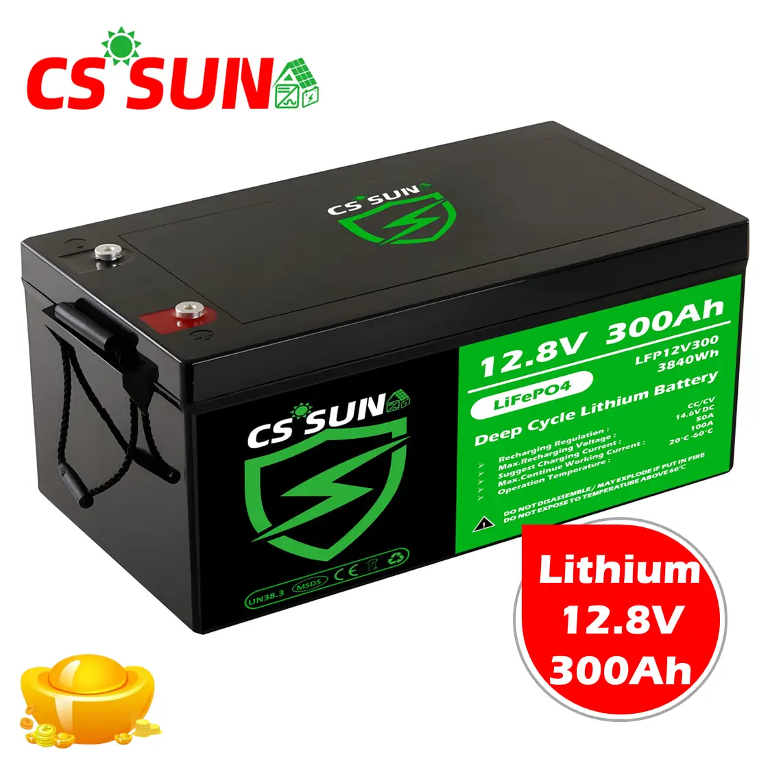 CSSUN 12.8V300Ah  LCD and Bluetooth option deep cycle Li-ion Battery for off gird system Replacement AGM  power storage cal