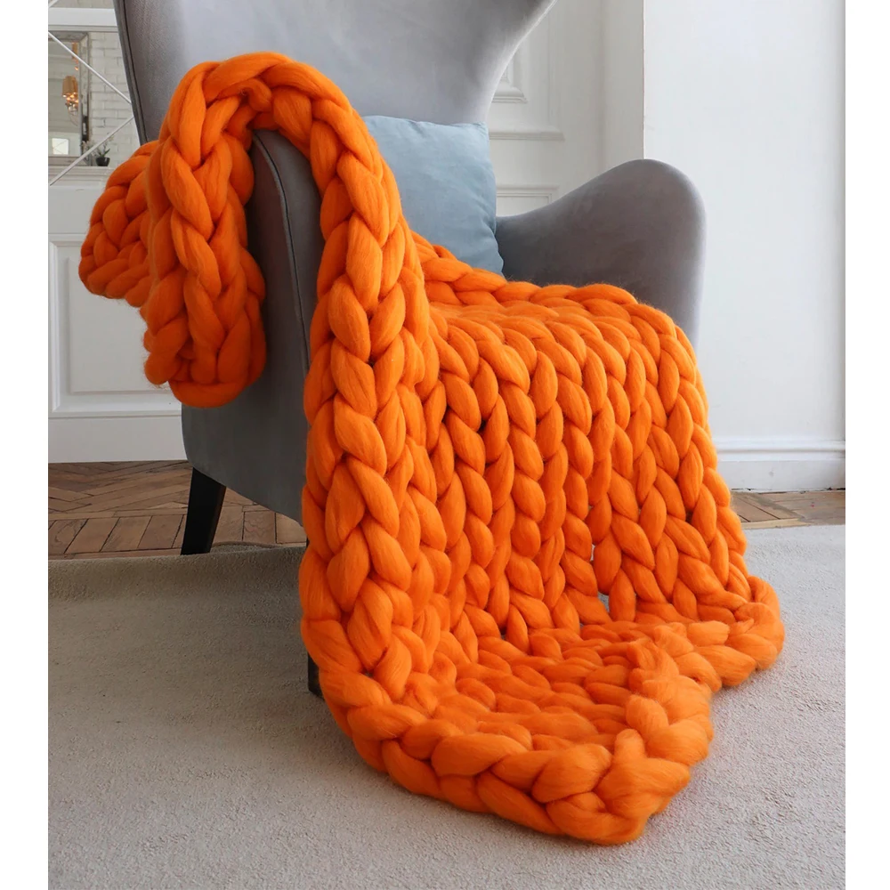 2022 Fashion Bedroom Decor Colorful Chunky Knitting Handmade Custom Organic Cotton Cable Chunky Knit Blanket for Bed Sofa