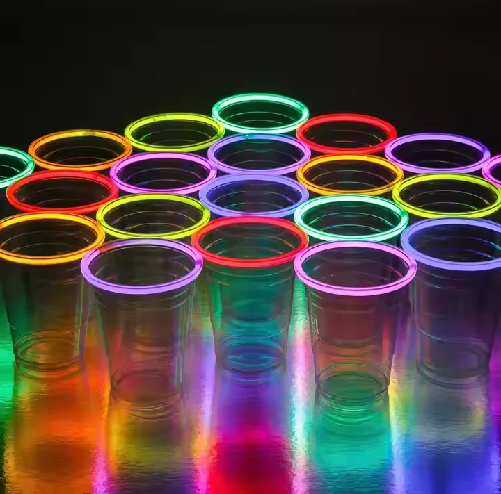 NEON GLOWING PARTY CUPS 16oz Multi Color Light Up Cups Blacklight Party Glow Sticks Fluorescent Party Cup Dark Decorations