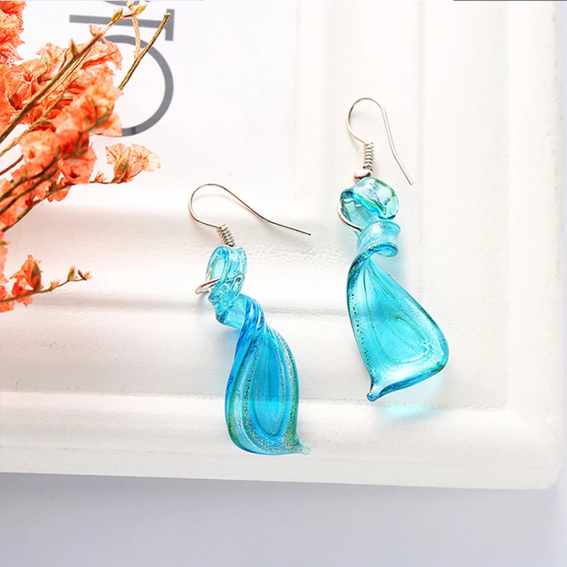 Murano Glass Glaze Lamellar Millefiori Inspiration Mixed Colors Lampwork Glass Twist Pendant Necklace Earring Jewelry Set BHQ009