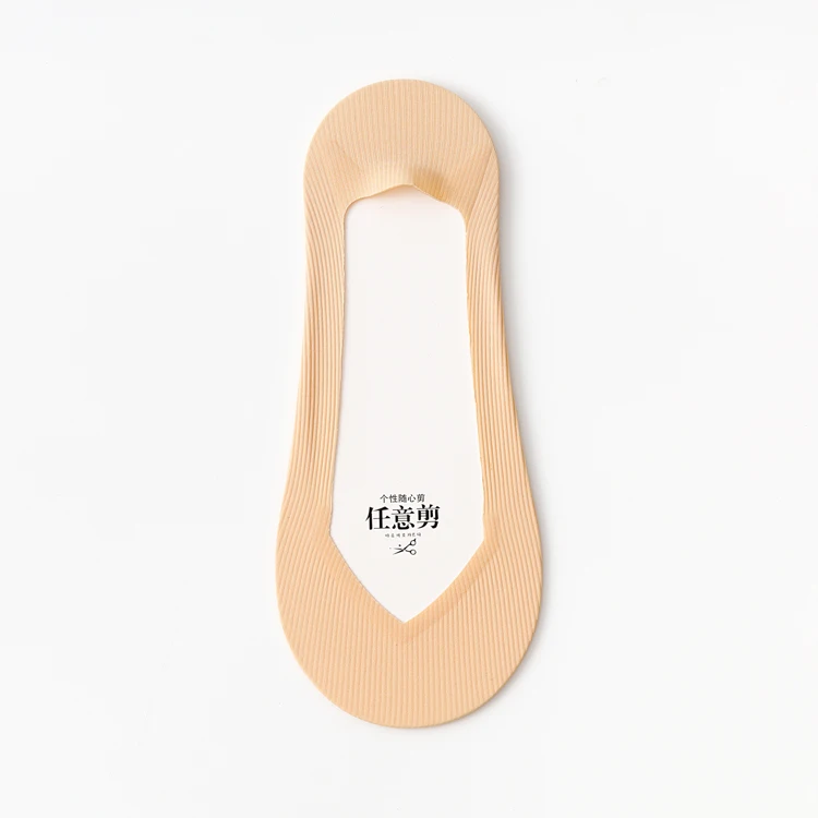 Trending hot products unique design female ice silk low cut invisible boat socks anti-slip simple style skin color V mouth socks