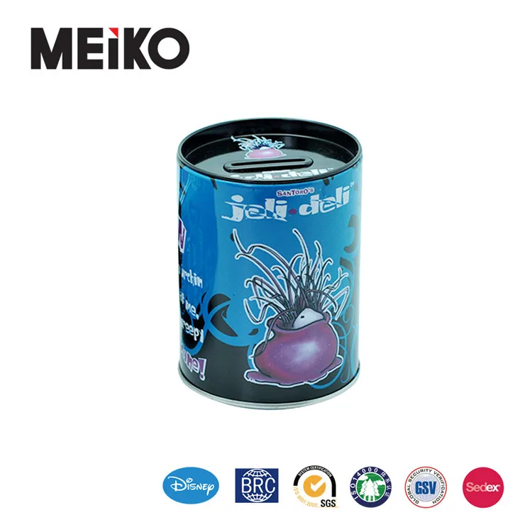Wholesale round money saving tin box metal tinplate coin bank