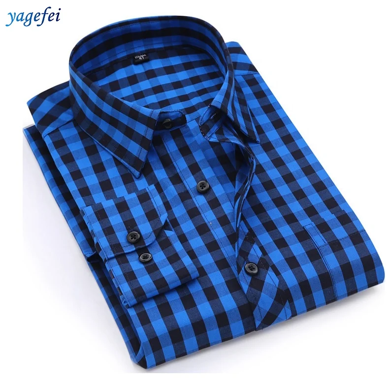 Mens Checked Shirts High Quality Customized Casual Plain Plaid Long Sleeve Shirt For Men